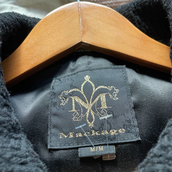 Mackage Black Wool Peacoat M Leather Pea Coat - Picture 6 of 9